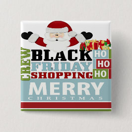 Zwart vrijdagwinkelpersoneel vierkante button 5,1 cm