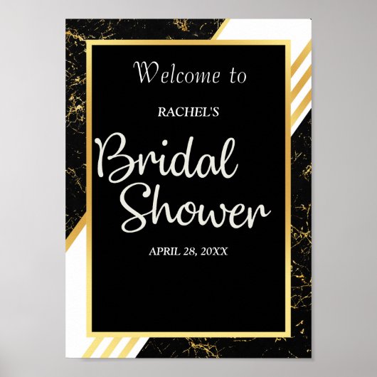 Zwart Vrijgezellenfeest met gouden marmer Poster (Voorkant)