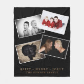 Zwart Vrolijk Jolly Kerstmis 4 Familie Foto Collag Fleece Deken (Voorkant)