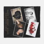 Zwart Vrolijk Jolly Kerstmis 4 Familie Foto Collag Fleece Deken (Voorkant (Horizontaal))