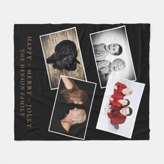 Zwart Vrolijk Jolly Kerstmis 4 Familie Foto Collag Fleece Deken (Voorkant (Horizontaal))