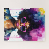 Zwart Vrouw Afro Haar en Zonnebril Regenboog Kunst Legpuzzel (Horizontaal)
