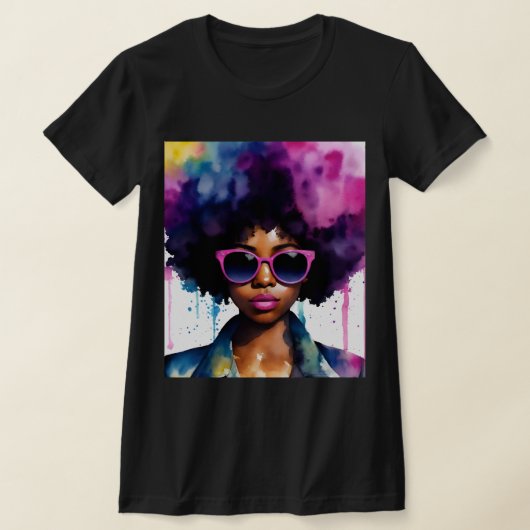Zwart Vrouw Afro Haar en Zonnebril Regenboog Kunst T-shirt (Laagn)