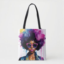 Zwart Vrouw Afro Haar en Zonnebril Regenboog Kunst