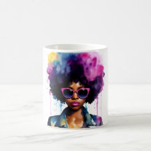 Zwart Vrouw Afro Regenboog Haar Zonnebril Kunst