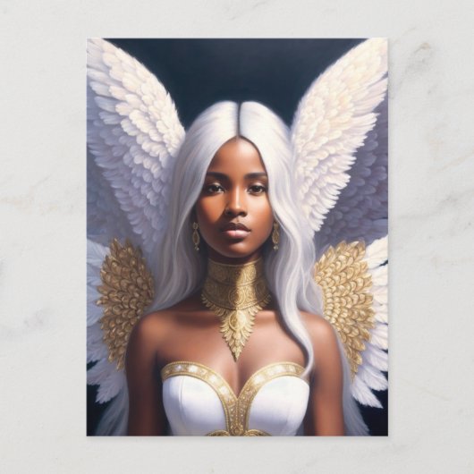 Zwart Vrouw Angel White Wings Art Briefkaart (Voorkant)