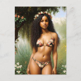 Zwart Vrouw Bikini Model Bloemen Beauty Briefkaart