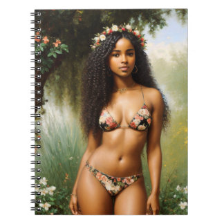 Zwart Vrouw Bikini Model Bloemen Beauty Kaart Notitieboek