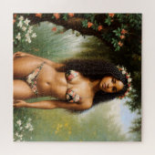 Zwart Vrouw Bikini Model Bloemen Beauty Legpuzzel (Horizontaal)