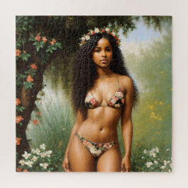 Zwart Vrouw Bikini Model Bloemen Beauty Legpuzzel