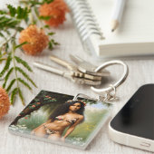 Zwart Vrouw Bikini Model Bloemen Beauty Sleutelhanger (Voorkant Rechts)