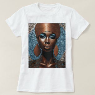 Zwart Vrouw Blauw Koper Mozaïek T-shirt