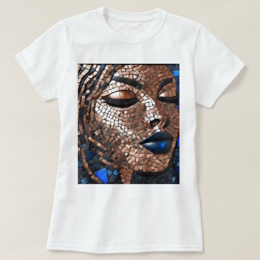 Zwart Vrouw Blauw Koper Mozaïek T-shirt (Design voorkant)