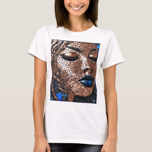 Zwart Vrouw Blauw Koper Mozaïek T-shirt (Voorkant)