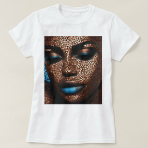 Zwart Vrouw Blauw Koper Mozaïek T-shirt