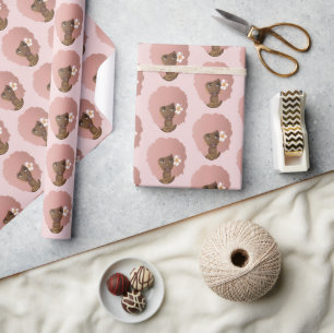 Zwart Vrouw, Bloem in haar Roze Natuurlijk Haar, R Cadeaupapier