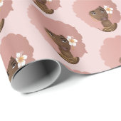 Zwart Vrouw, Bloem in haar Roze Natuurlijk Haar, R Cadeaupapier (Rol Hoek)