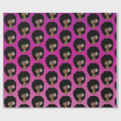 Zwart Vrouw, Bloem in Natuurlijk Haar, Roze Magent Cadeaupapier (Vlak)