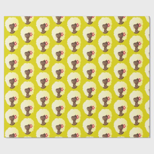 Zwart Vrouw, Blond Afro met Bloem, Geel Cadeaupapier (Vlak)