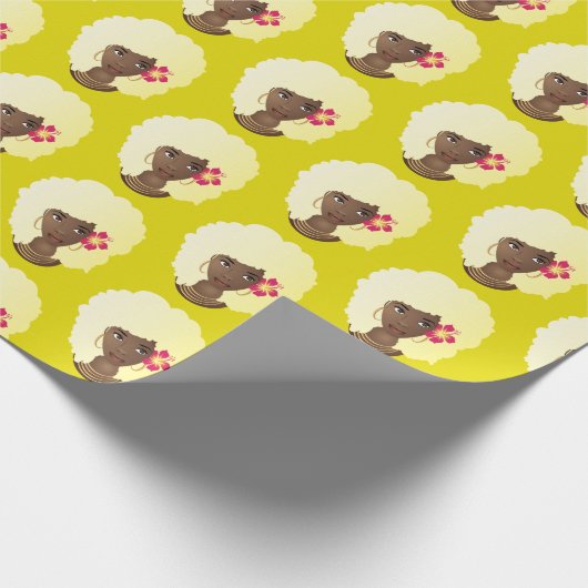 Zwart Vrouw, Blond Afro met Bloem, Geel Cadeaupapier (Hoek)