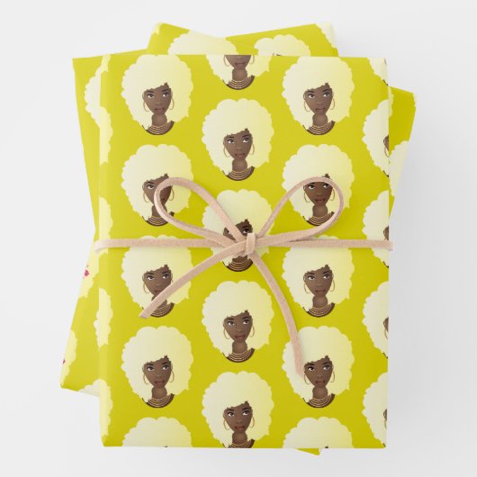 Zwart Vrouw, Blond Afro, Natuurlijk Haar, Geel Inpakpapier Vel (In situ)