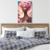 Zwart Vrouw in een Roze bloementuin Canvas Afdruk (Insitu (Slaapkamer))
