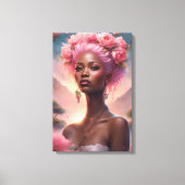 Zwart Vrouw in een Roze bloementuin Canvas Afdruk (Voorkant)