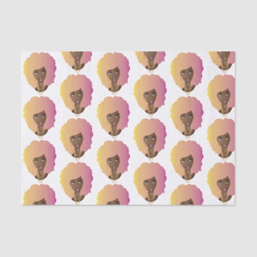 Zwart Vrouw, Kleurrijk Sinaasappel & Roze Afro Tissuepapier (Voorkant)