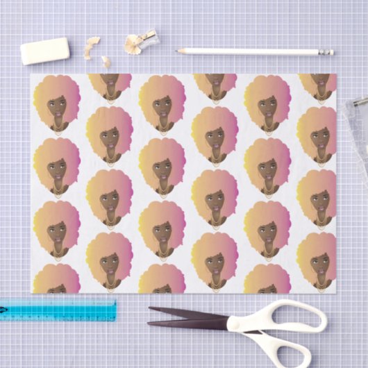 Zwart Vrouw, Kleurrijk Sinaasappel & Roze Afro Tissuepapier (Craft)