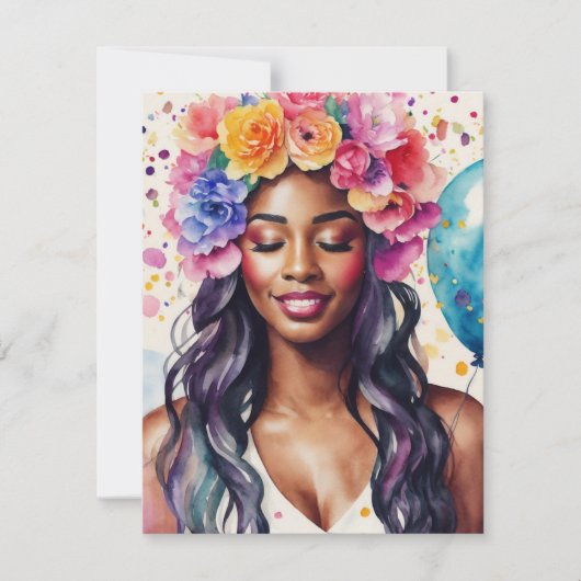 zwart vrouw kleurrijke ballonnen partij kaart (Voorkant)
