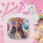  zwart vrouw kleurrijke ballonnen partij papieren bordje (Feest)