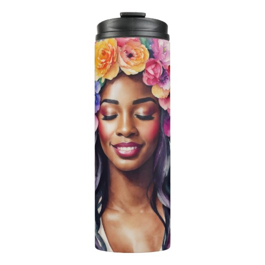 zwart vrouw kleurrijke ballonnen partij thermosbeker (Voorkant)