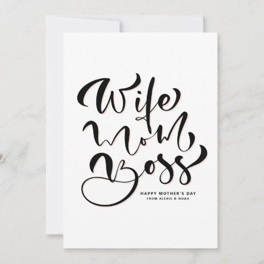 Zwart Vrouw Mam Boss Kalligrafie Moederdag Feestdagenkaart (Voorkant)
