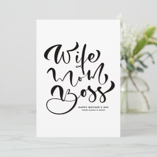 Zwart Vrouw Mam Boss Kalligrafie Moederdag Feestdagenkaart (Staand voorkant)