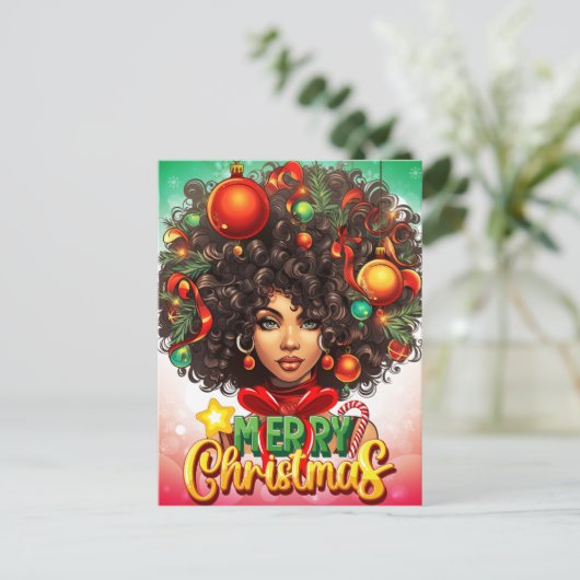 Zwart Vrouw Melanine Kerstboom Xmas Ornamenten Feestdagenkaart (Staand voorkant)