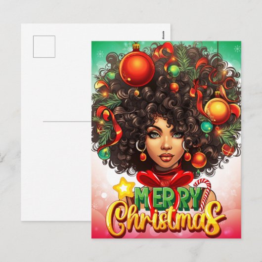 Zwart Vrouw Melanine Kerstboom Xmas Ornamenten Feestdagenkaart (Voorkant / Achterkant)