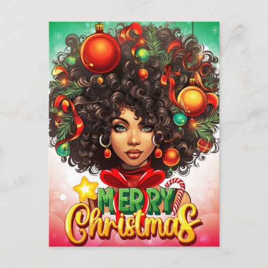 Zwart Vrouw Melanine Kerstboom Xmas Ornamenten Feestdagenkaart (Voorkant)