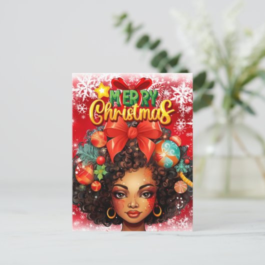 Zwart Vrouw Melanine Kerstboom Xmas Ornamenten Feestdagenkaart (Staand voorkant)