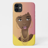 Zwart Vrouw met Kleurrijk Geel & Roze Afro Haar Case-Mate iPhone Case (Achterkant)