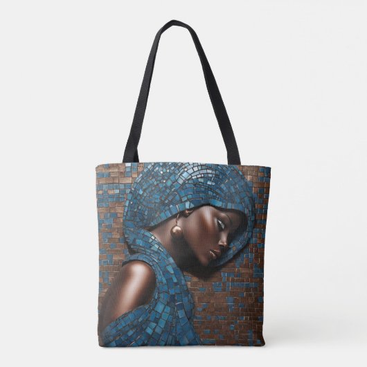 Zwart Vrouw Mosiac Blauw Koper Tas (Achterkant)