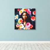 Zwart Vrouw Multicolor Bloemen Waterverf Kunst Canvas Afdruk (Insitu (Houten vloer))