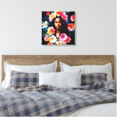 Zwart Vrouw Multicolor Bloemen Waterverf Kunst Canvas Afdruk (Insitu (Slaapkamer))