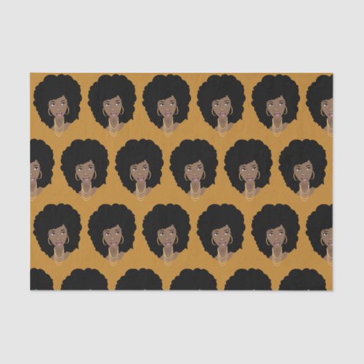 Zwart Vrouw, Natuurlijk Haar, Mosterdgeel Tissuepapier (Voorkant)