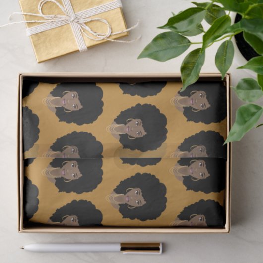 Zwart Vrouw, Natuurlijk Haar, Mosterdgeel Tissuepapier (Geschenk)