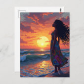 Zwart vrouw op het strand briefkaart (Voorkant / Achterkant)