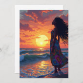 Zwart vrouw op het strand kaart (Voorkant / Achterkant)