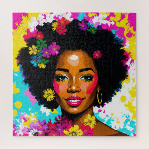 Zwart Vrouw Pop Art Multicolor Legpuzzel