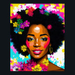 Zwart Vrouw Pop Art Multicolor Poster<br><div class="desc">Dit unieke kunstwerk is voorzien van een mooie zwarte vrouw met natuurlijk afrohaar in een levendig bloemenportret met kleurrijke poppen en een veelkleurige abstracte achtergrond. Een hint van de jaren '70 esthetiek met gewaagde,  heldere kleuren,  deze melanine schoonheid kunst kan elke plek opfleuren!</div>