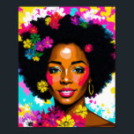 Zwart Vrouw Pop Art Multicolor Poster<br><div class="desc">Dit unieke kunstwerk is voorzien van een mooie zwarte vrouw met natuurlijk afrohaar in een levendig bloemenportret met kleurrijke poppen en een veelkleurige abstracte achtergrond. Een hint van de jaren '70 esthetiek met gewaagde,  heldere kleuren,  deze melanine schoonheid kunst kan elke plek opfleuren!</div>