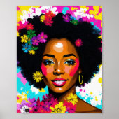 Zwart Vrouw Pop Art Multicolor Poster (Voorkant)